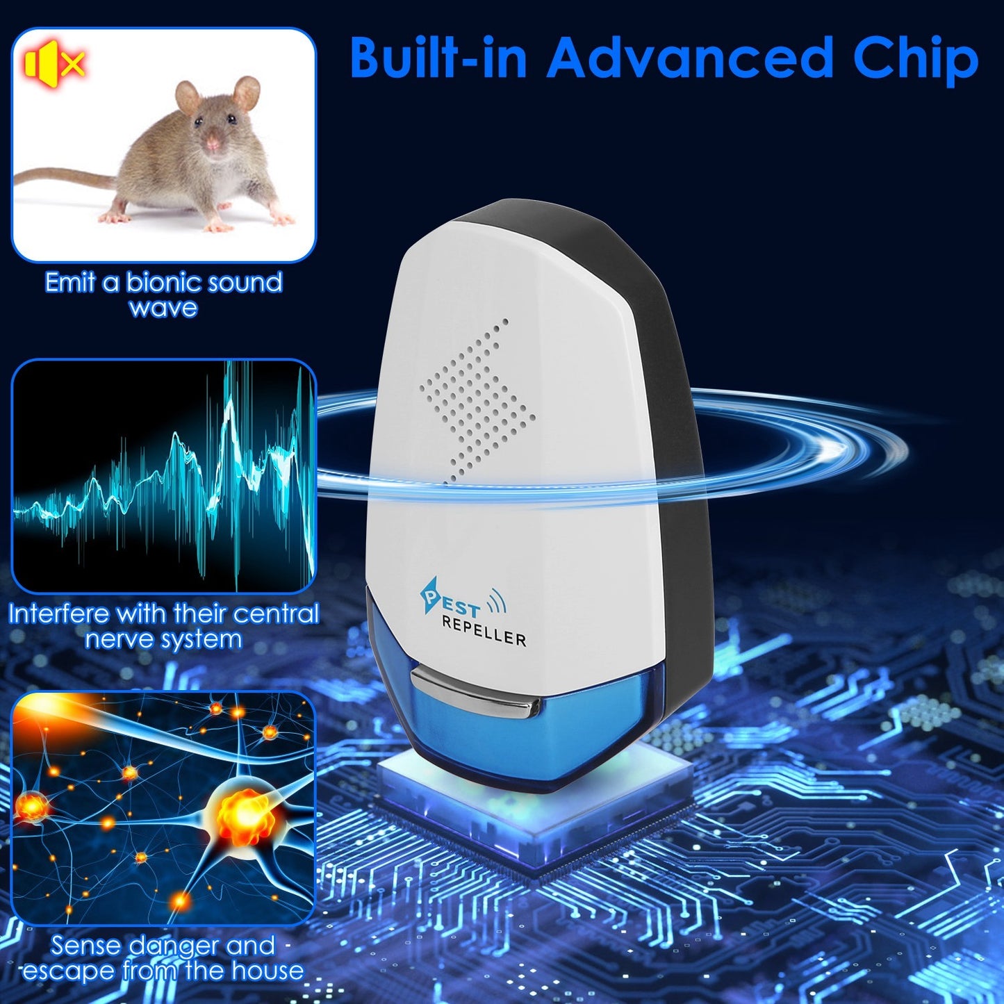SHINEBOX ultrasonic pest repeller for home with built-in advanced chip emitting sound waves to deter pests