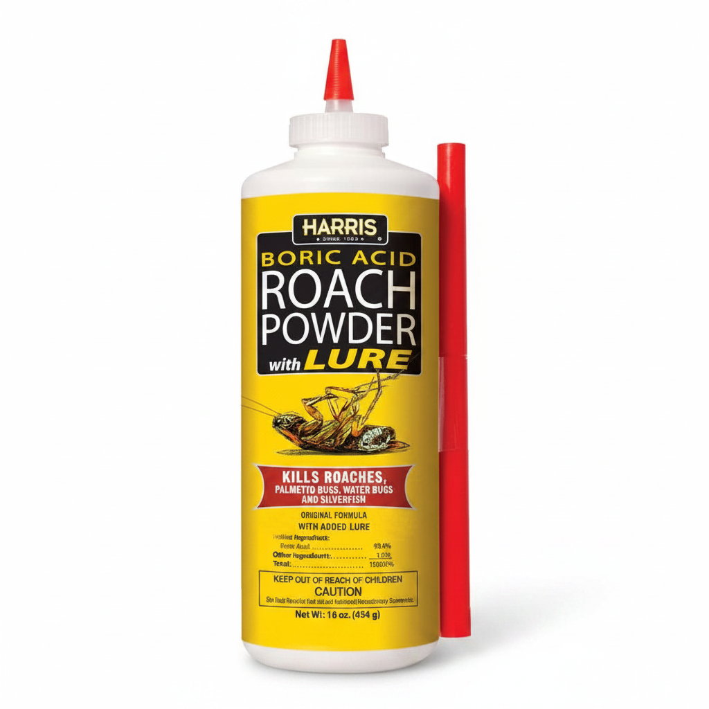 Harris Boric Acid Roach Powder with Lure – Cockroach Killing Powder 16 oz