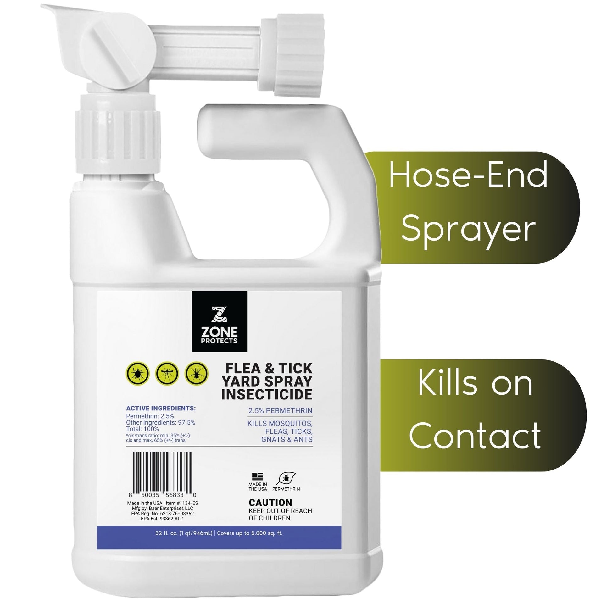 Zone Protects Flea and Tick Yard Spray – Permethrin Yard Spray Hose End Sprayer 10,000 sq ft