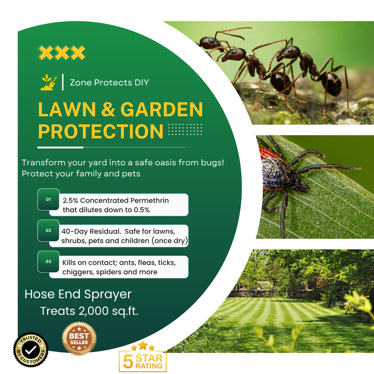 Zone Protects Flea and Tick Yard Spray – Permethrin Yard Spray Hose End Sprayer 10,000 sq ft