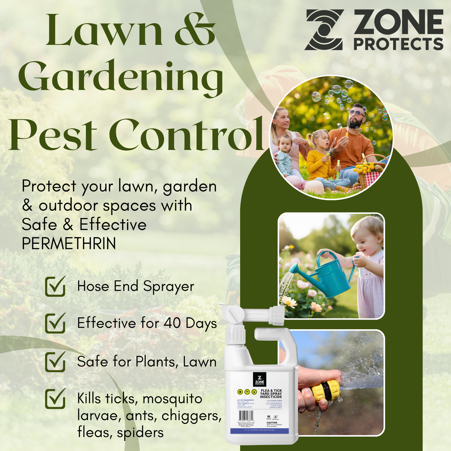 Zone Protects Flea and Tick Yard Spray – Permethrin Yard Spray Hose End Sprayer 10,000 sq ft