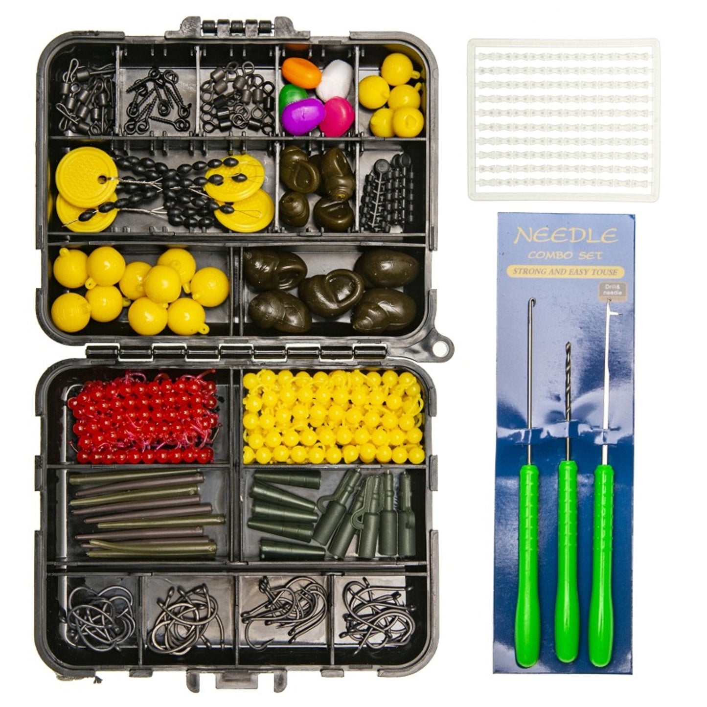 SHINEBOXX carp fishing tackle box set with hooks, weights, and accessories for successful fishing trips