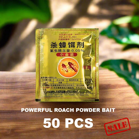 SHINEBOX Chinese cockroach powder in a gold packet, designed for effective roach control with 50 pieces