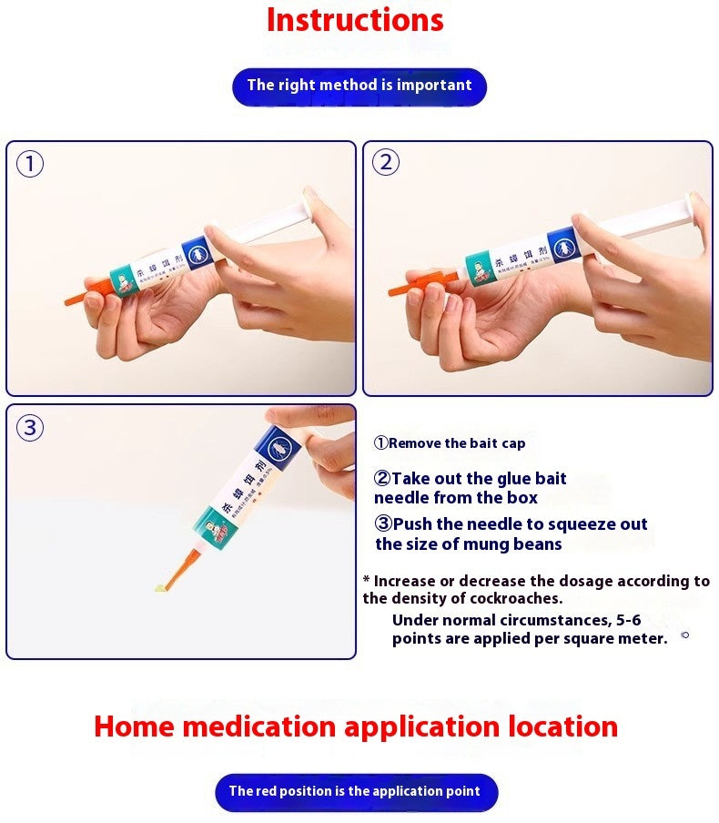 Instructions for using SHINEBOX cockroach bait gel for home application with detailed steps