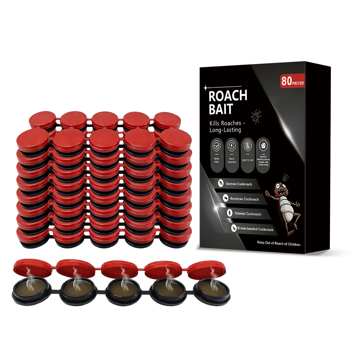 Cockroach Gel Bait Stations 80 pack, effective indoor roach killer for long-lasting control