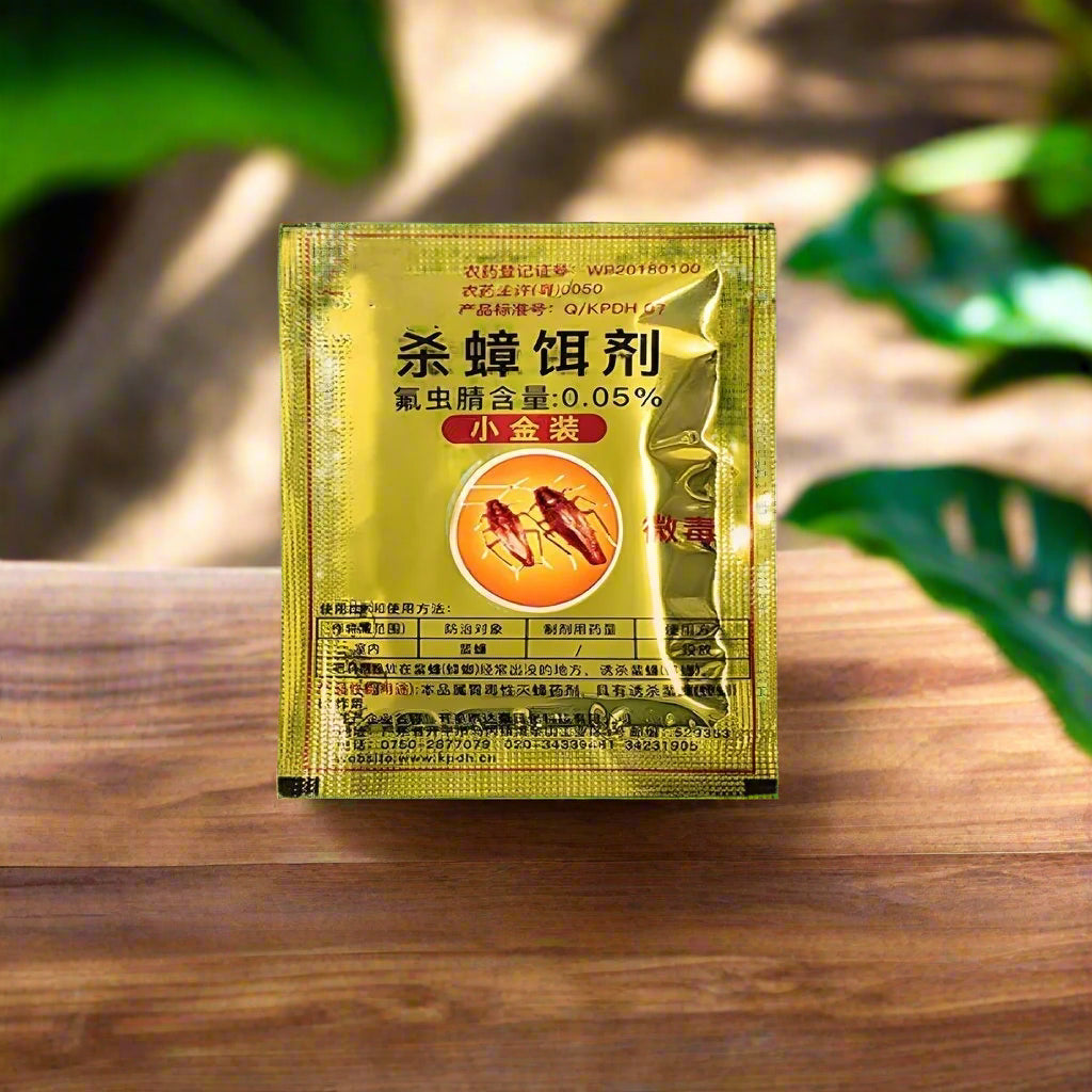 SHINEBOX Cockroach Powder Bait 50 Bags for Pest Control in gold packaging with cockroach image