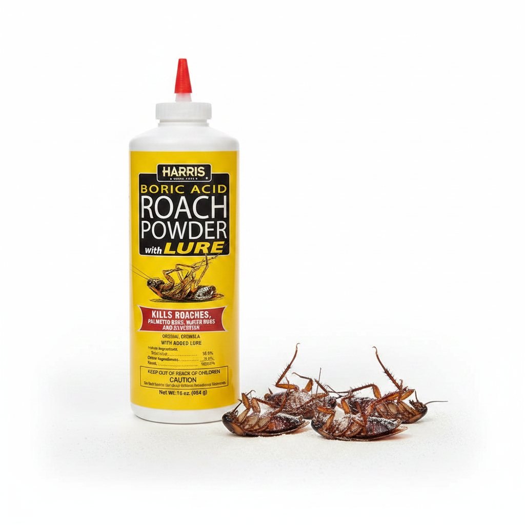 Harris Boric Acid Roach Powder with Lure – Cockroach Killing Powder 16 oz