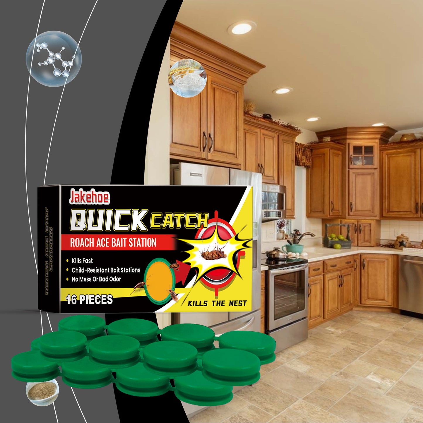 16 Pack Quick Catch Bait Station – Adhesive Indoor Roach Trap for Full Home Coverage