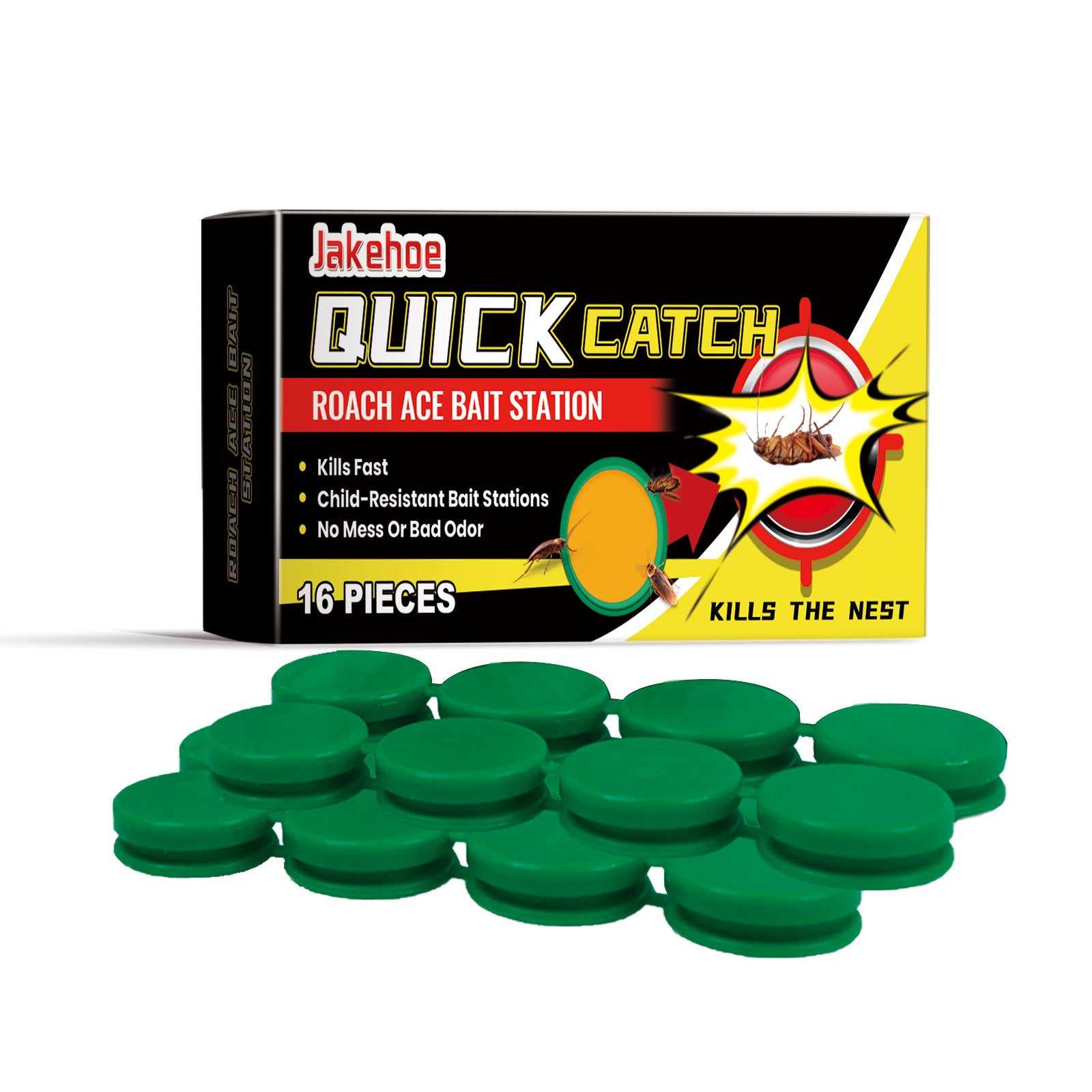16 Pack Quick Catch Bait Station – Adhesive Indoor Roach Trap for Full Home Coverage 16pieces