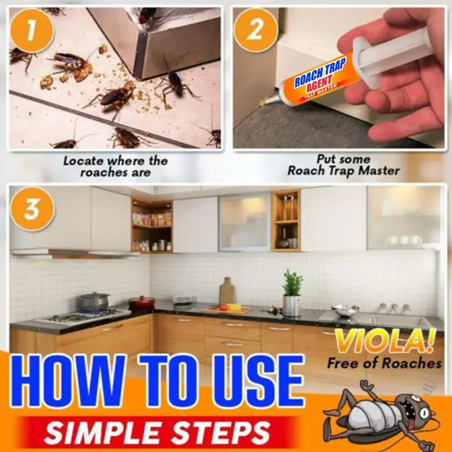 SHINEBOX Cockroach Killing Gel in use with step-by-step instructions for effective pest control