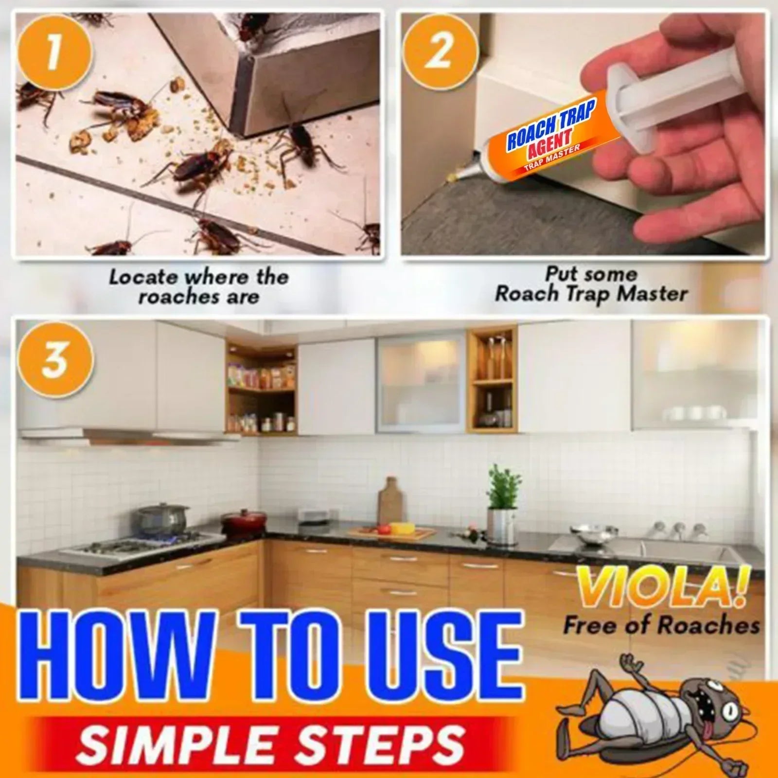 SHINEBOX Cockroach Killing Gel in use with step-by-step instructions for effective pest control