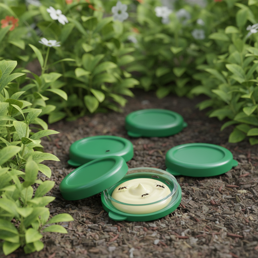 Fipronil ant bait gel in a green container designed for effective outdoor ant control