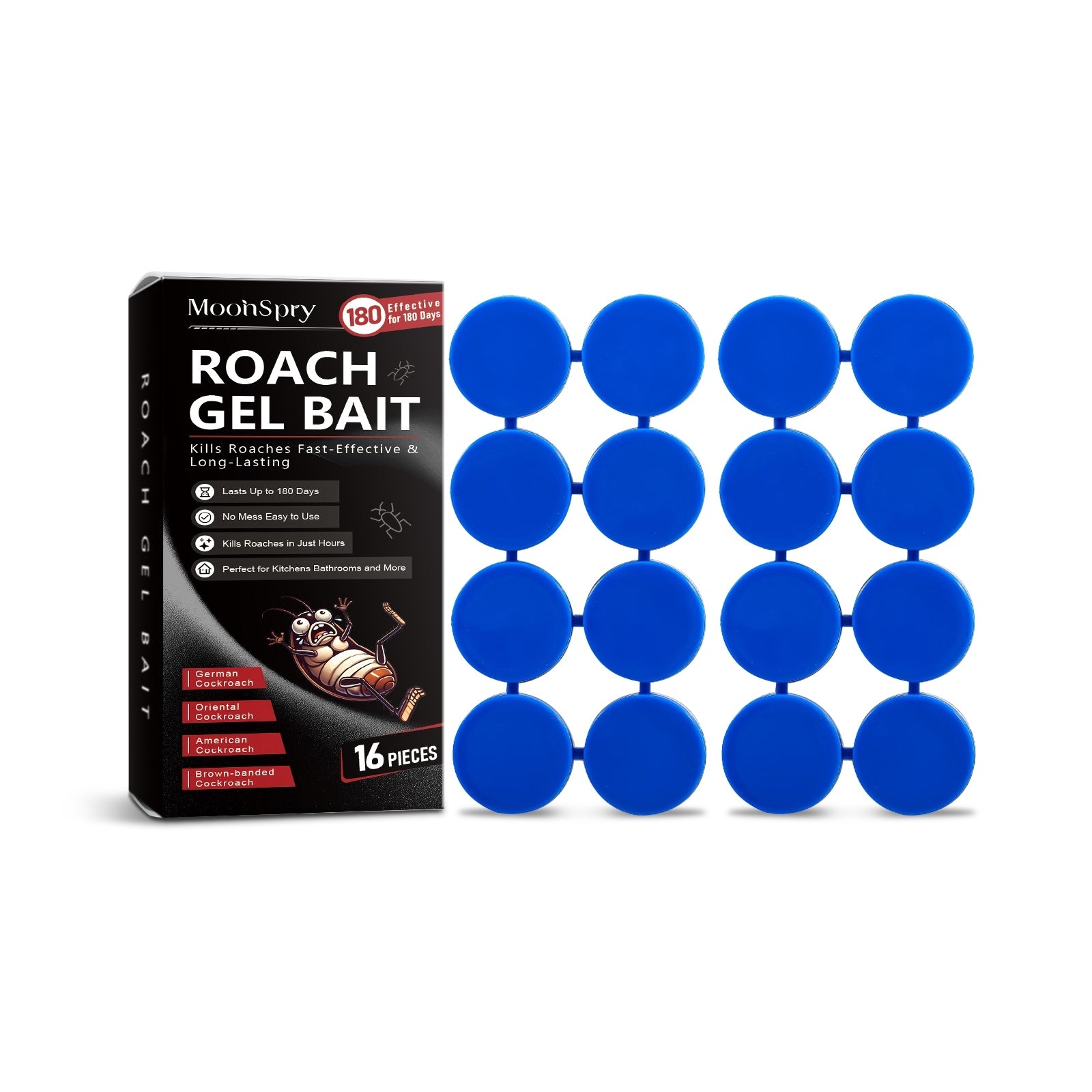 SHINEBOX cockroach killer sticker in blue, 16 pieces, effective and long-lasting roach control solution
