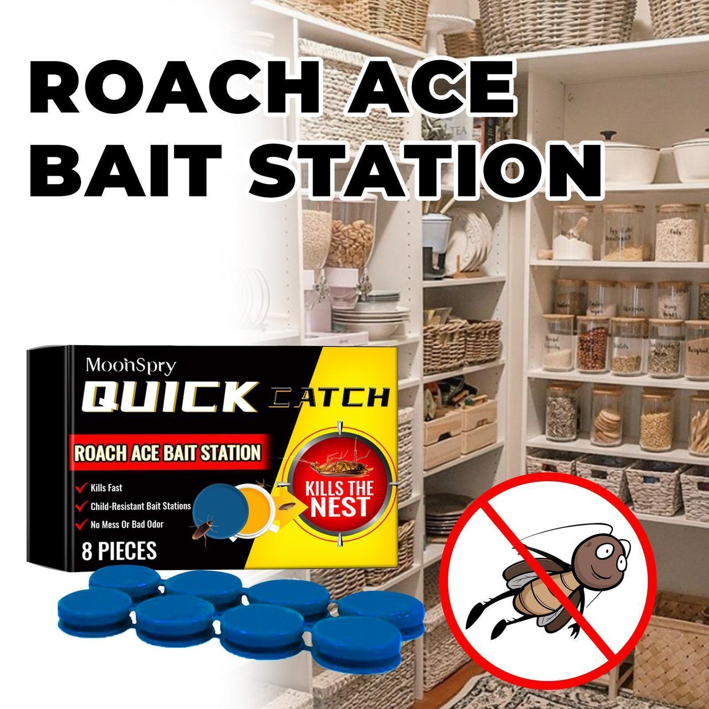 SHINEBOX Quick Catch Cockroach killer Roach Ace Bait Station with 8 pieces for effective pest control