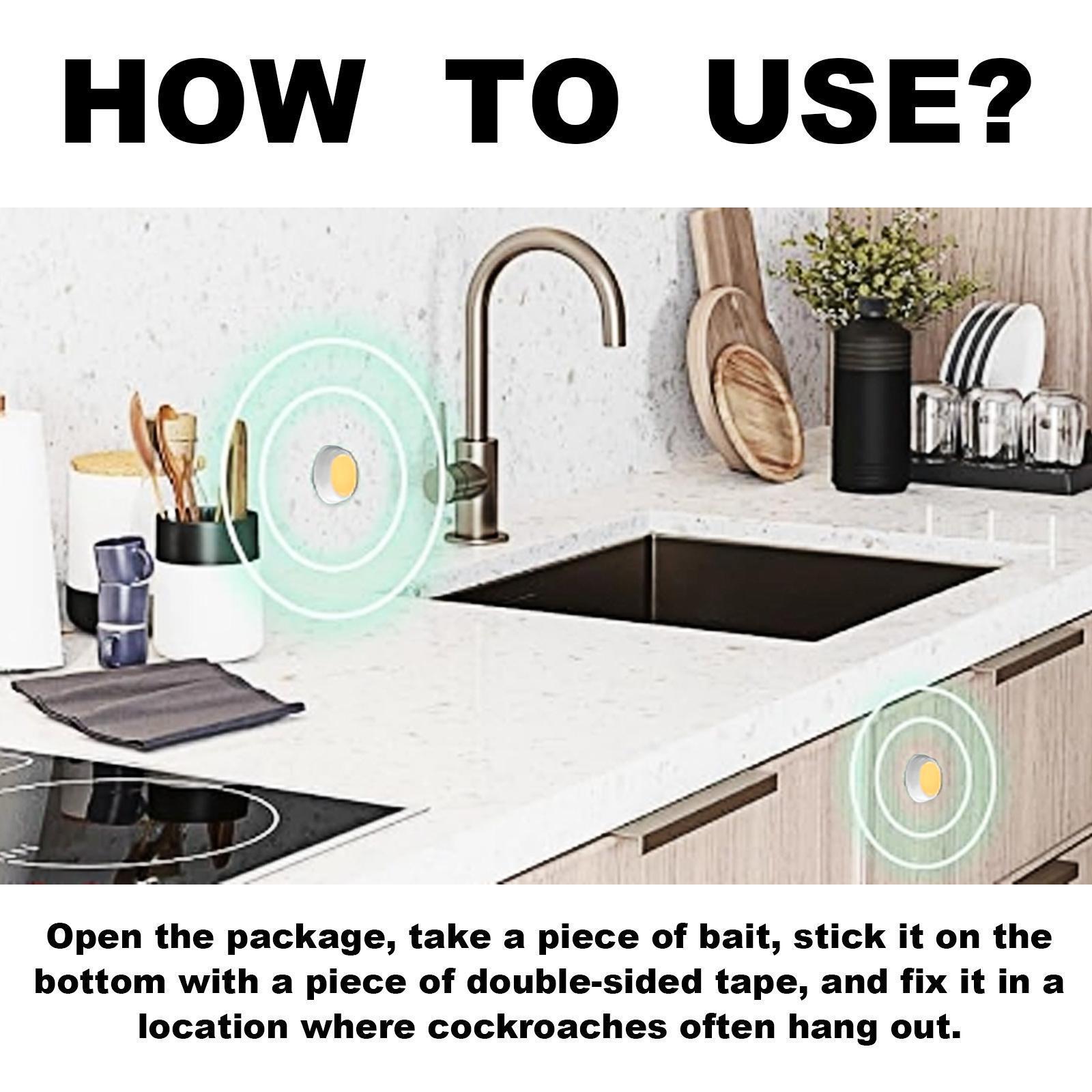 Instructions for Quick Catch Cockroach killer placement on a kitchen counter for effective use