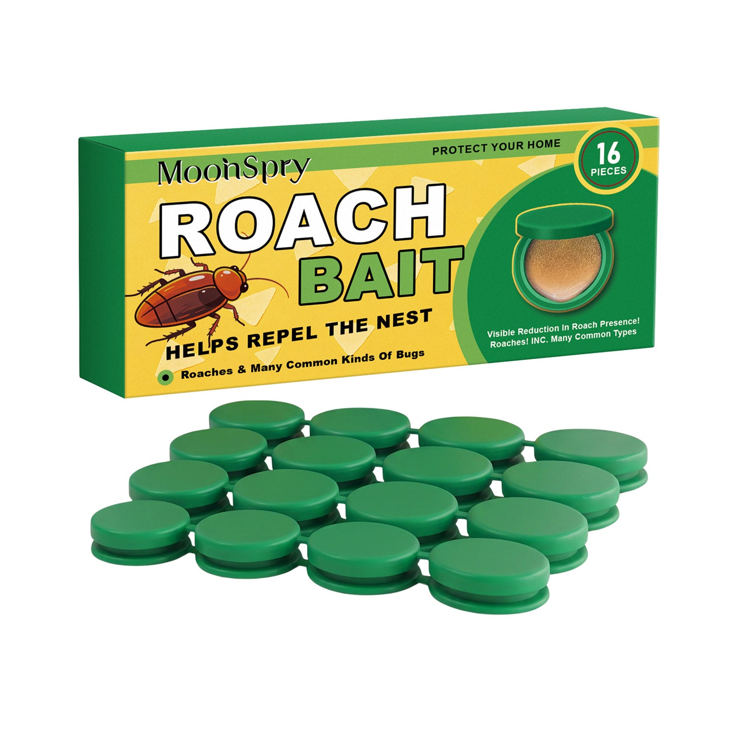16 Pack MoonSpry Roach Bait Station – Natural Formula Indoor Cockroach Trap 16pieces