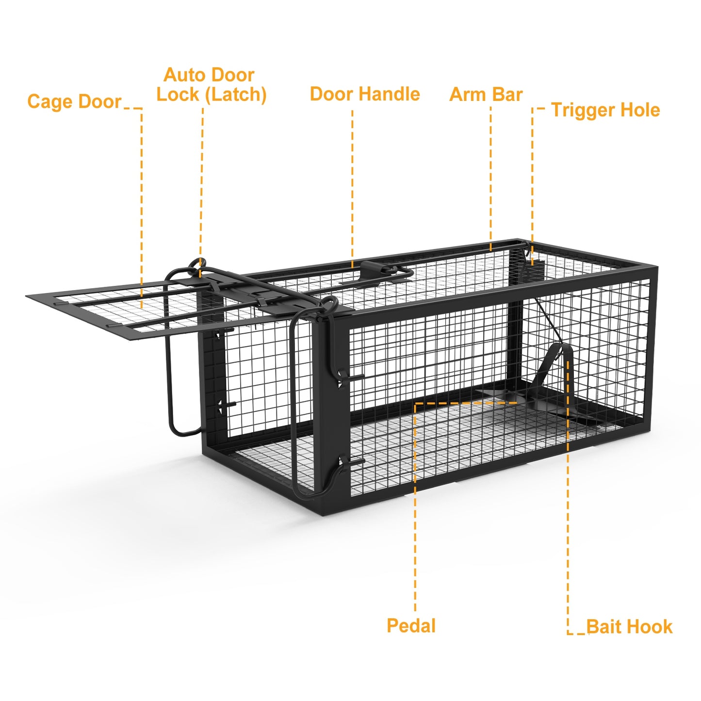 SHINEBOXX rodent rat trap with auto door lock, handle, and bait hook for effective pest control
