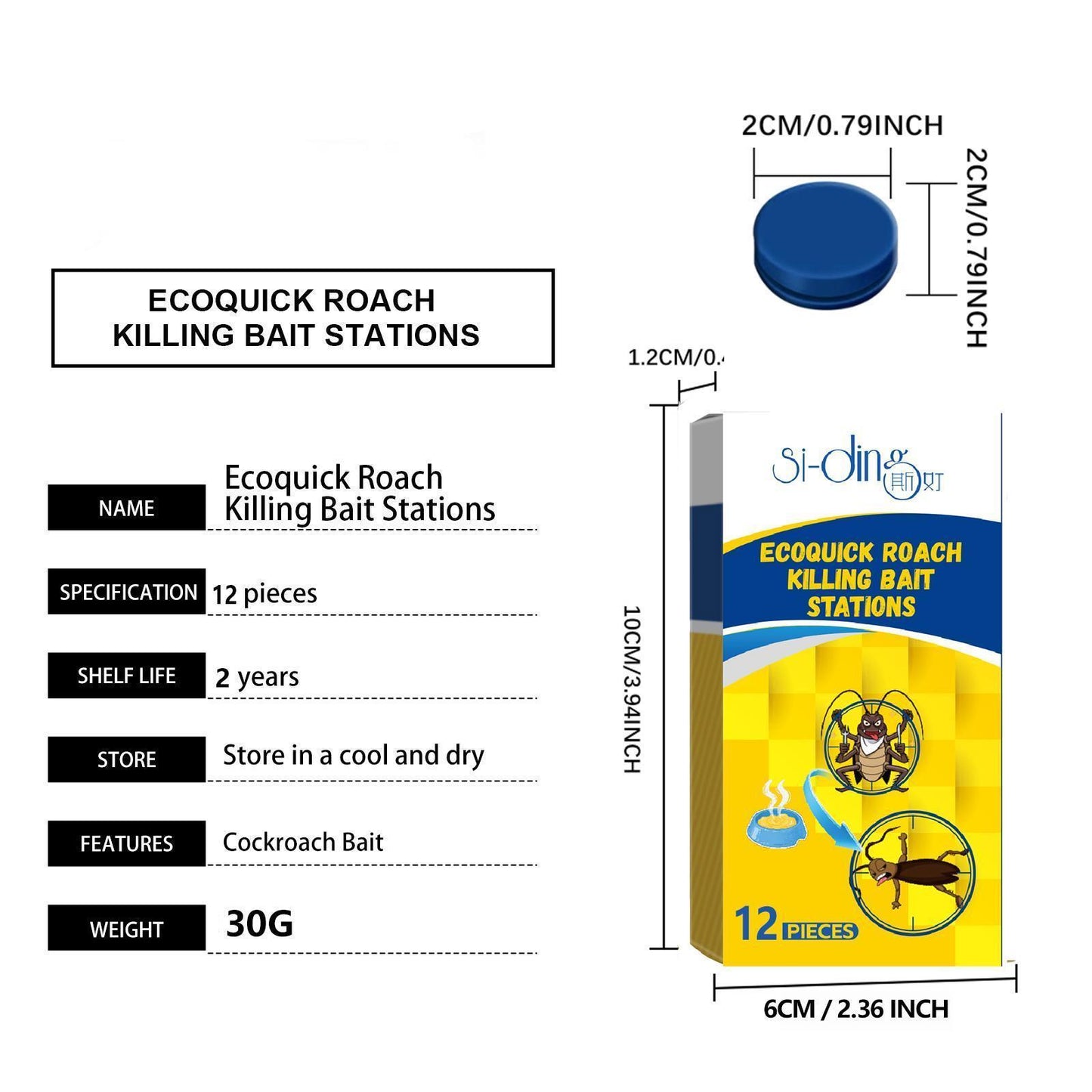 SHINEBOX Cockroach Killer Sticker Bait Station Roach Killer with 12 pieces for effective pest control Chinese cockroach powder package front view