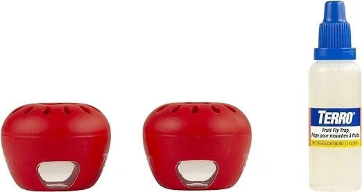 SHINEBOX indoor fruit fly trap set with two red traps and attractant for effective fly control