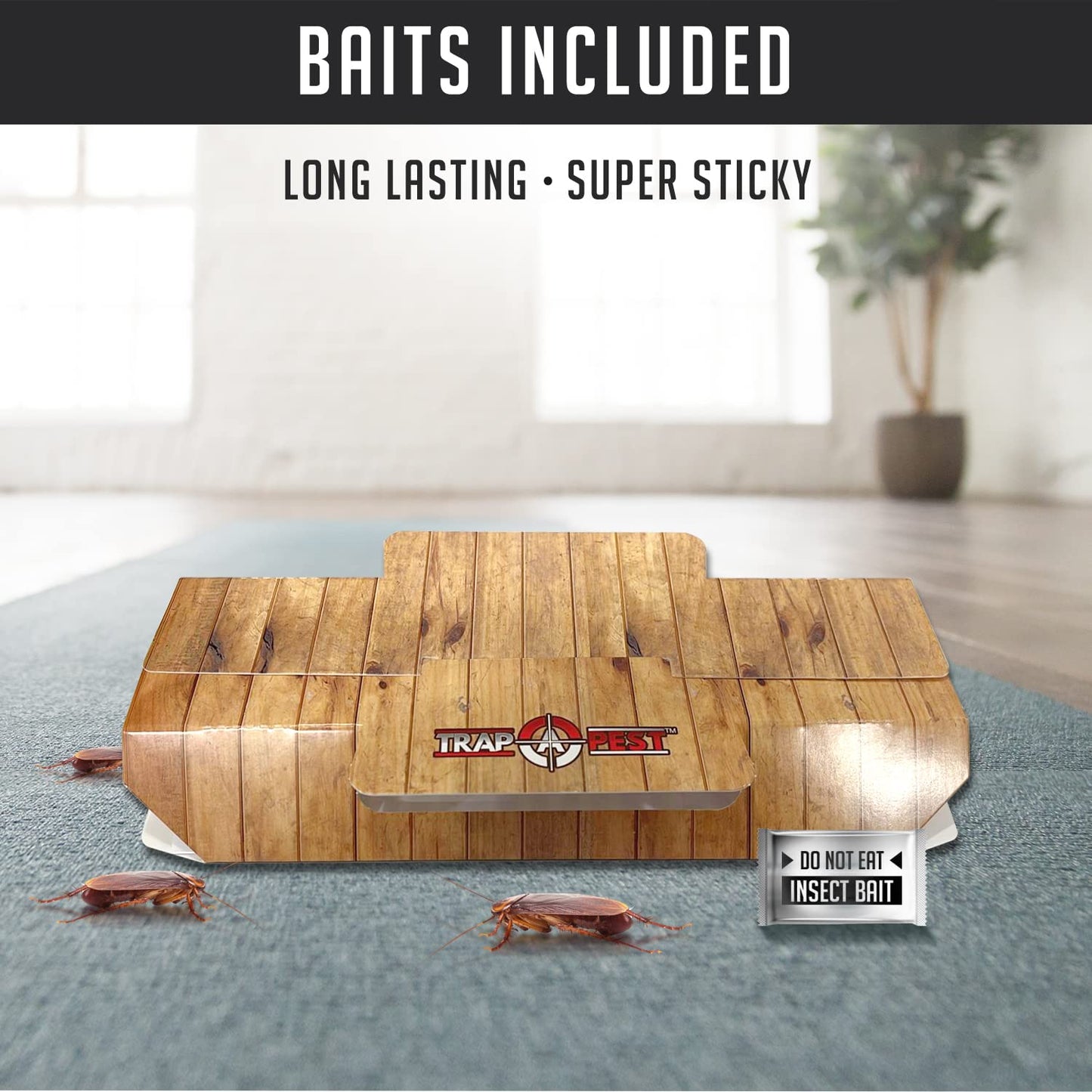 SHINEBOX Roach Motel GIF with included baits for long-lasting and super sticky cockroach control